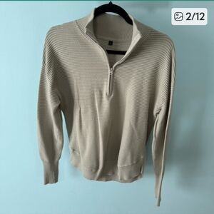 ANRABESS Long Sleeve Quarter Zip Pullover Sweater V Neck Collared Ribbed Knit
